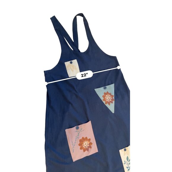 Vintage 90's boho cottage core patchwork dress maxi navy Medium pockets - Picture 3 of 11